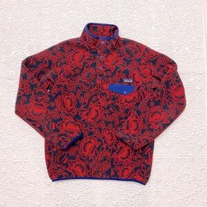 Patagonia Womens Synchilla Pullover Red Blue Lotus Flower Snap T Med
